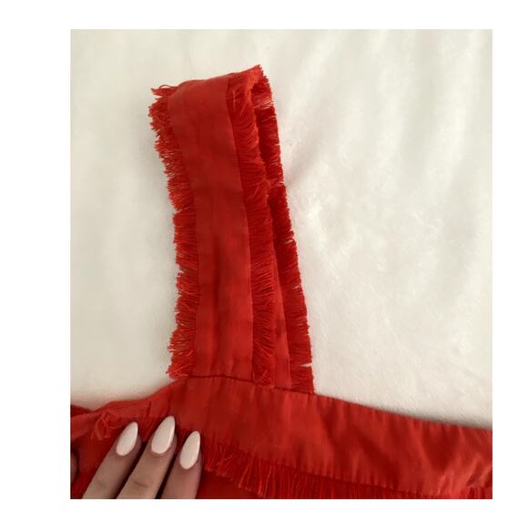 Womens JCrew Red Linen Frayed Hem Sleeveless Blouse Size 6 - Picture 4 of 5